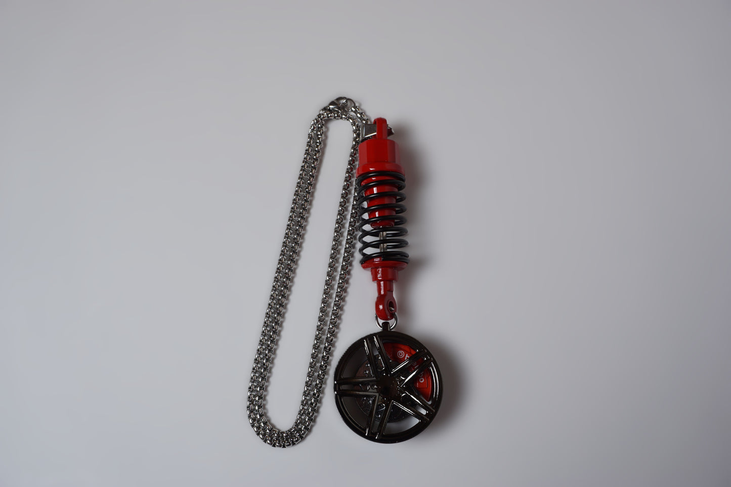 Car Wheel & Coilover Suspension Keychain – Rear View Mirror Hanging Pendant