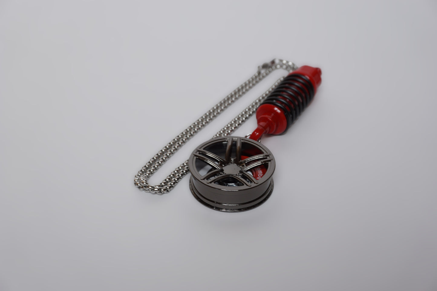 Car Wheel & Coilover Suspension Keychain – Rear View Mirror Hanging Pendant