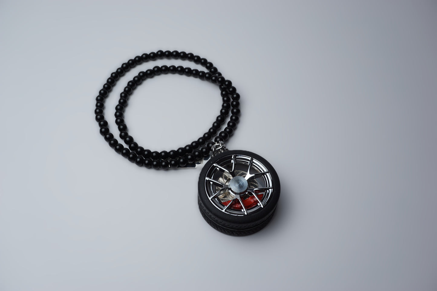 Wheel & Brake Caliper Keychain w/ Soft Rubber Tire - Rear View Mirror Pendant