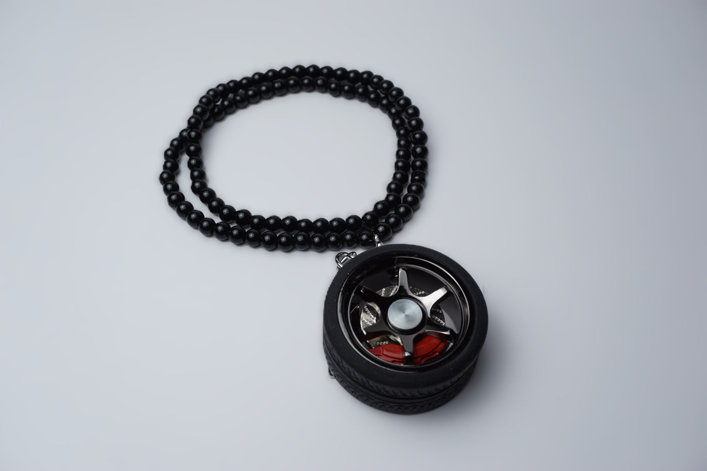 Wheel & Brake Caliper Keychain w/ Soft Rubber Tire - Rear View Mirror Pendant