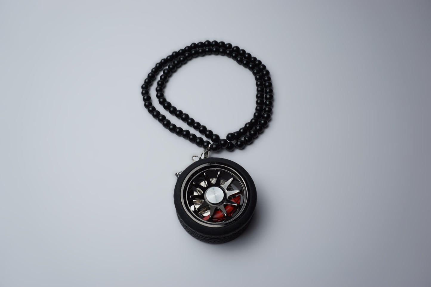 Wheel & Brake Caliper Keychain w/ Soft Rubber Tire - Rear View Mirror Pendant