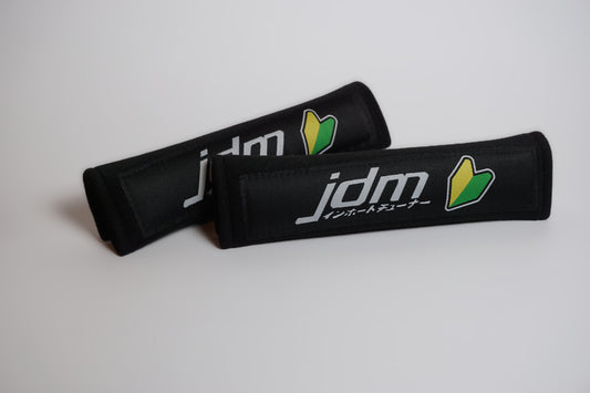 JDM Style Seat Belt Shoulder Pad – Black Cushion Cover with Shoshinsha Mark