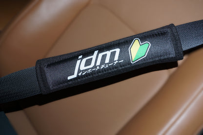 JDM Style Seat Belt Shoulder Pad – Black Cushion Cover with Shoshinsha Mark