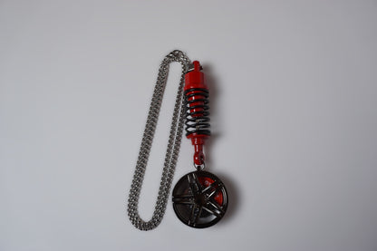 Car Wheel & Coilover Suspension Keychain – Rear View Mirror Hanging Pendant