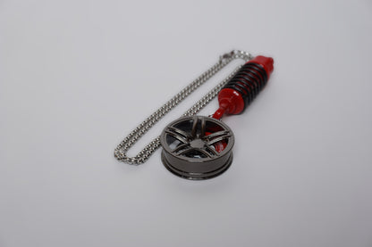 Car Wheel & Coilover Suspension Keychain – Rear View Mirror Hanging Pendant