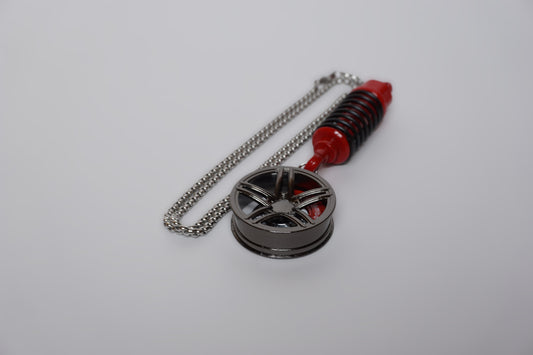 Car Wheel & Coilover Suspension Keychain – Rear View Mirror Hanging Pendant