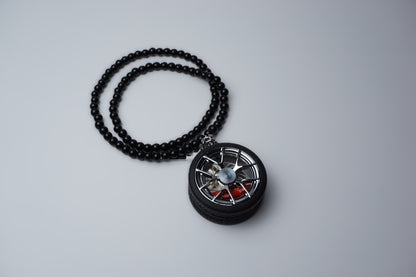 Wheel & Brake Caliper Keychain w/ Soft Rubber Tire - Rear View Mirror Pendant