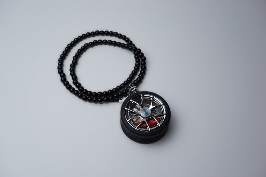 Wheel & Brake Caliper Keychain w/ Soft Rubber Tire - Rear View Mirror Pendant