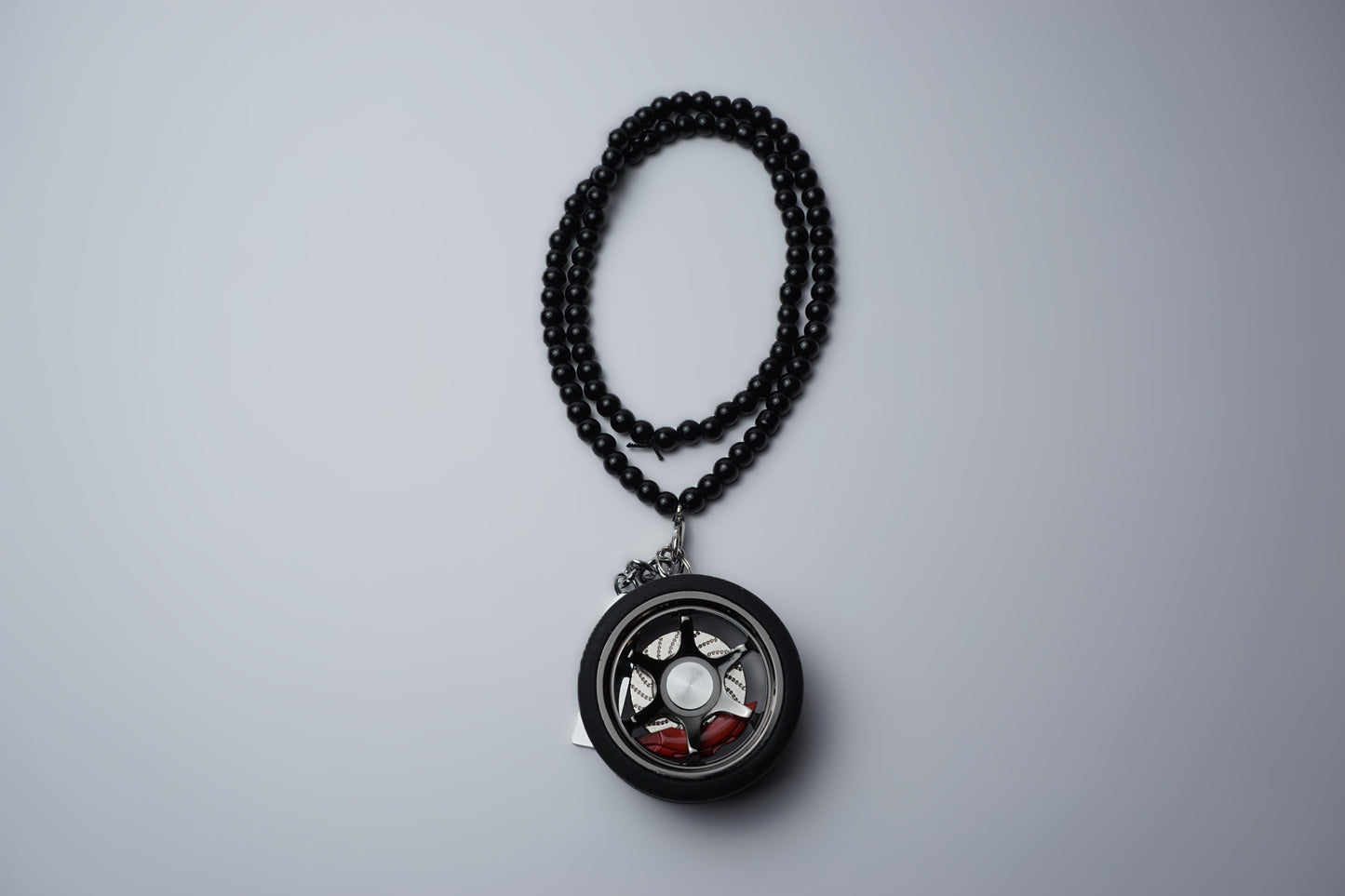 Wheel & Brake Caliper Keychain w/ Soft Rubber Tire - Rear View Mirror Pendant