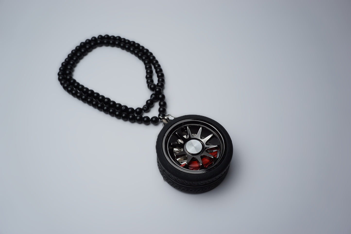 Wheel & Brake Caliper Keychain w/ Soft Rubber Tire - Rear View Mirror Pendant