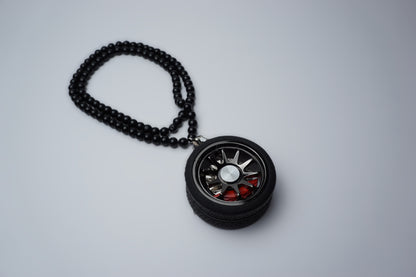 Wheel & Brake Caliper Keychain w/ Soft Rubber Tire - Rear View Mirror Pendant